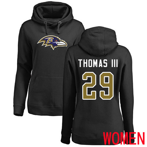 Baltimore Ravens Black Women Earl Thomas III Name and Number Logo NFL Football #29 Pullover Hoodie Sweatshirt->baltimore ravens->NFL Jersey